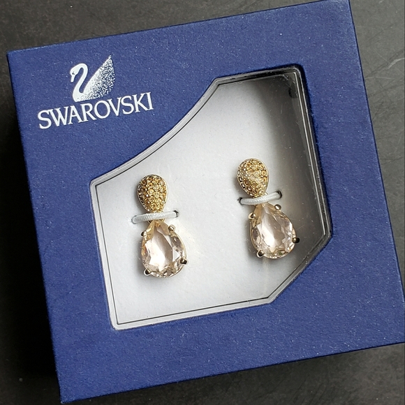 Swarvorski Pave Gold Dangling Earrings with Pink Crystal - Picture 1 of 9
